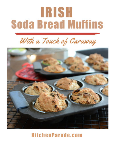 Irish Soda Bread Muffins ♥ KitchenParade.com, barely sweet, packed with dried fruit and a surprising touch of caraway. Delicious!