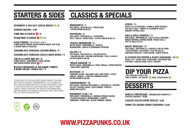 Pizza Punks Newcastle Review (with Kids) - Menu