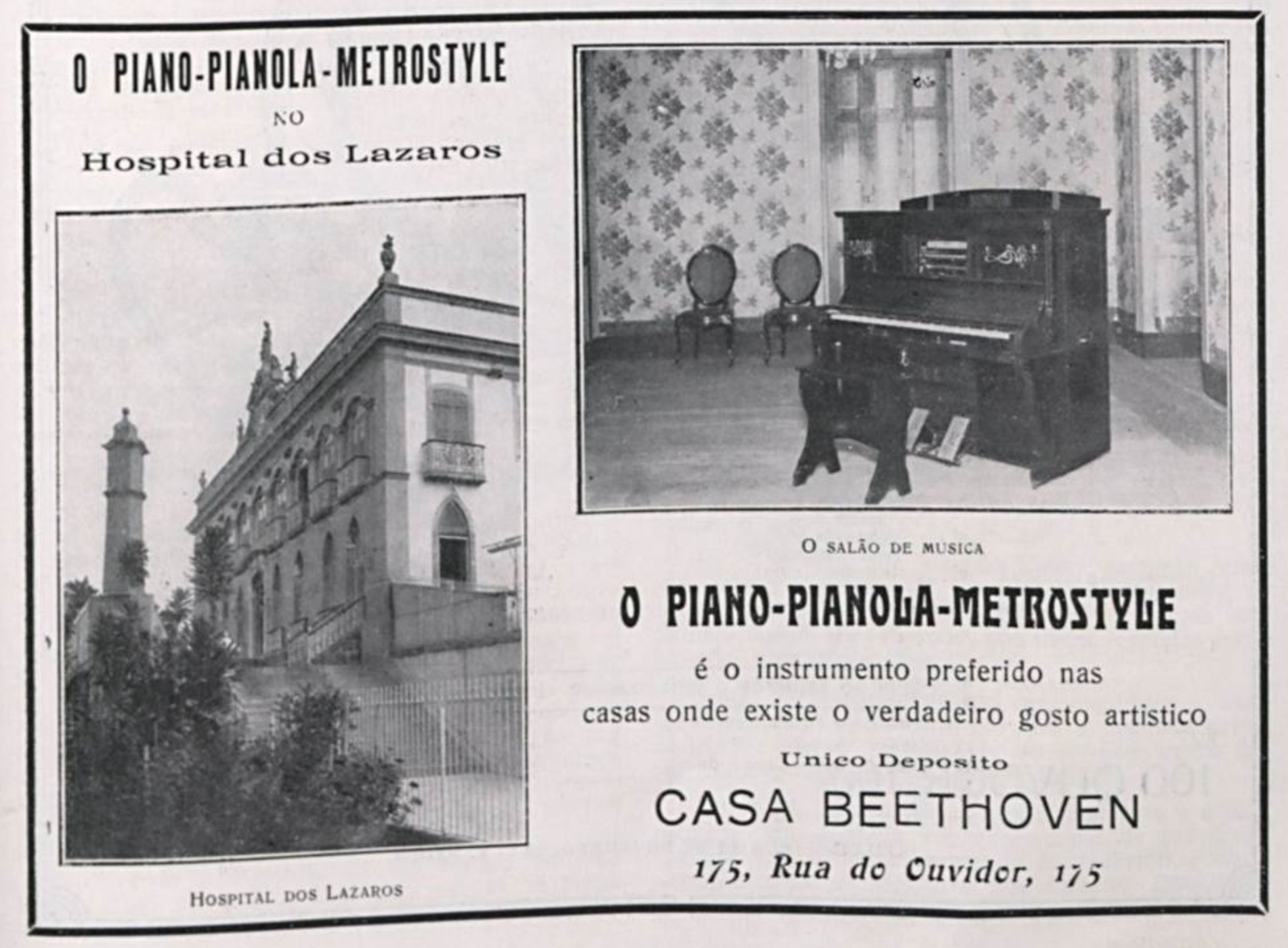 Anúncio veiculado em 1916 promovia o Piano Pianola da marca Metrostyle