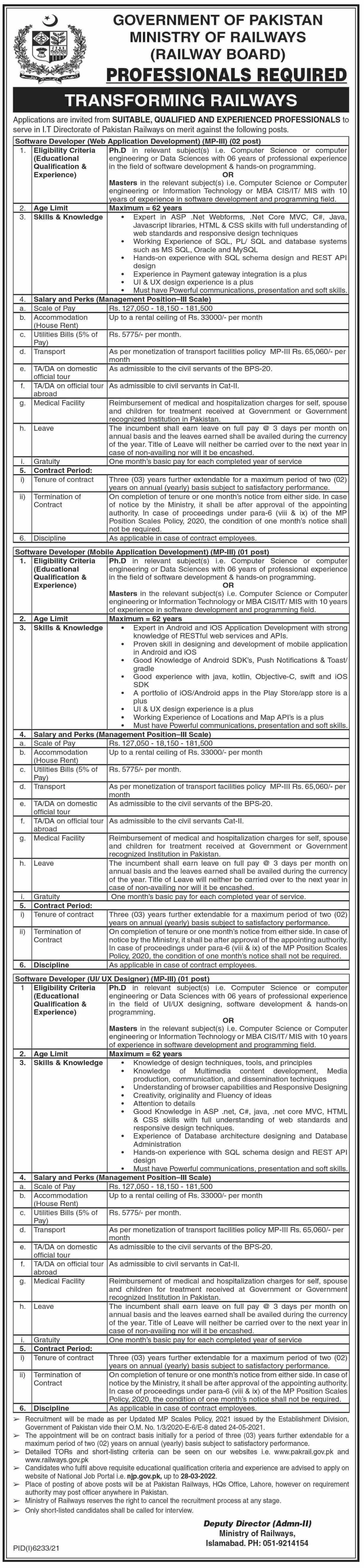 Ministry of Railways Jobs 2022 | Pak Jobs