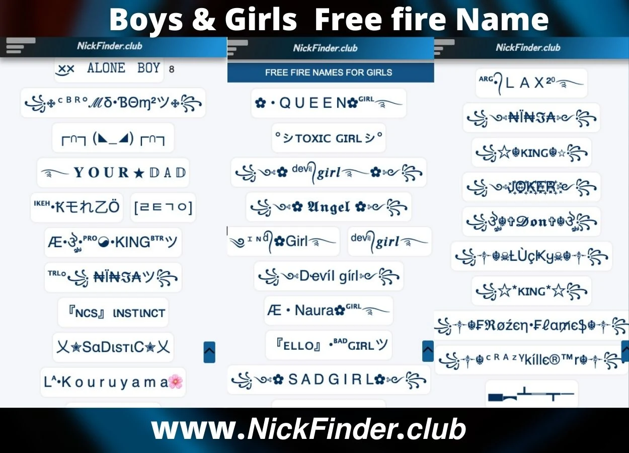 nickfinder free fire nicknames