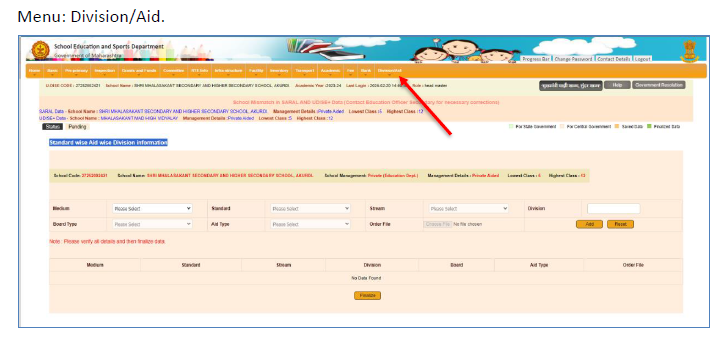Standard wise Aid wise Division information मुख्याध्यापकांसाठी सूचना मानकानुसार मदतनिहाय विभाग माहिती मुख्याध्यापकांसाठी सूचना