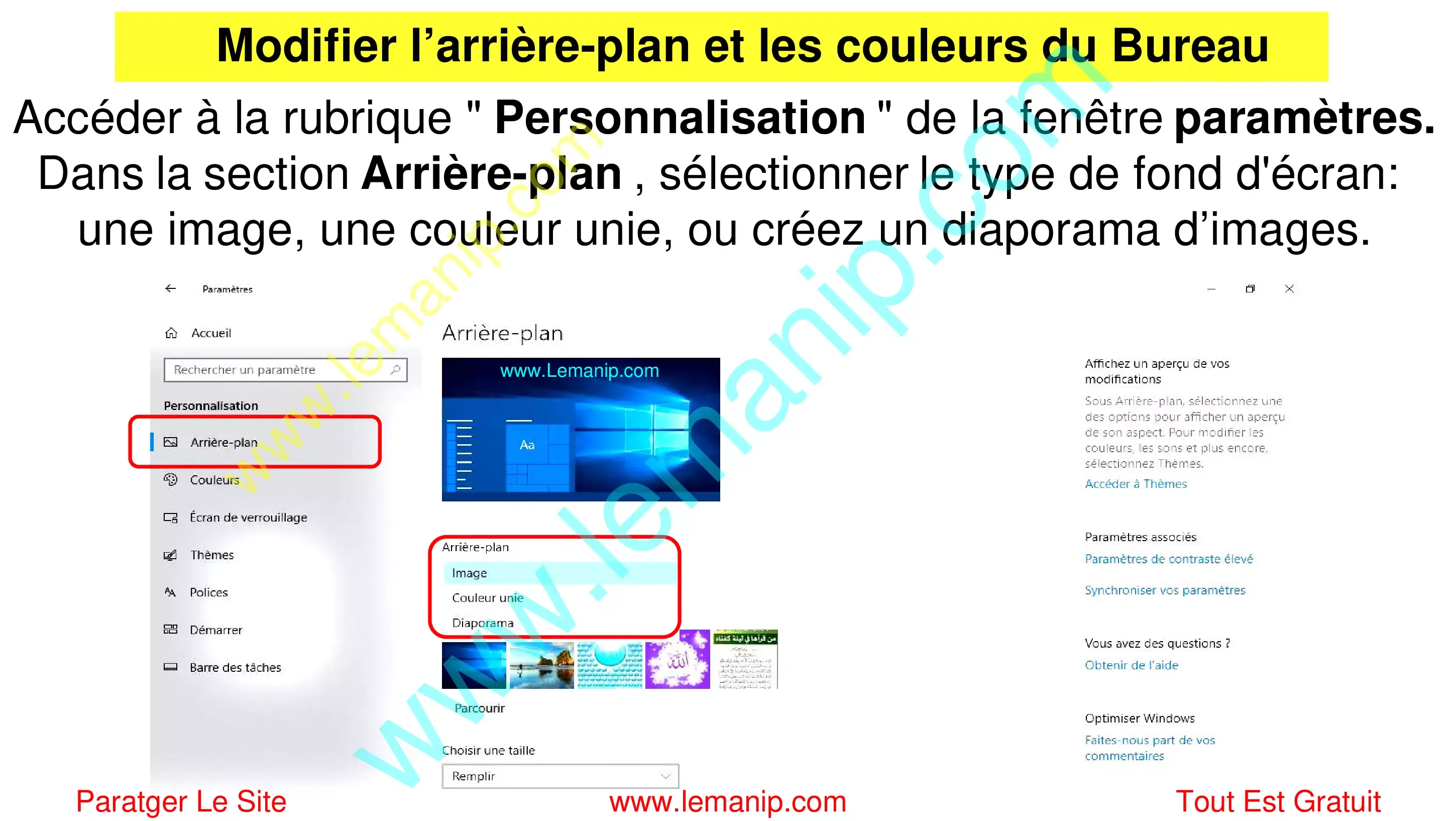 Modifier l’arrière-plan et les couleurs du Bureau