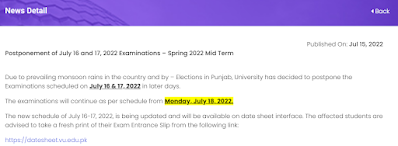 Mid-term Paper Postponed 2022 Due to monsoon and Election  Postponed for All Allover Pakistan