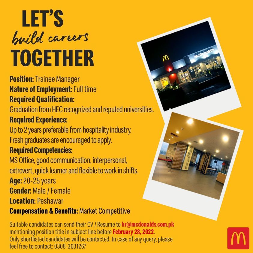 McDonalds Pakistan Jobs Trainee Manager