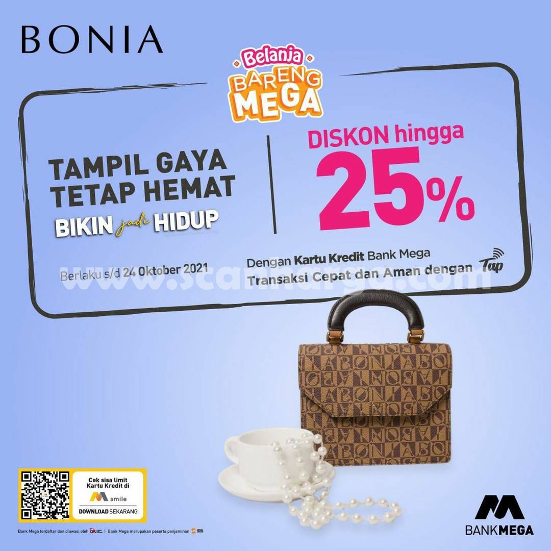 Promo Bonia Diskon 25% Dengan Kartu Kredit Bank MEGA