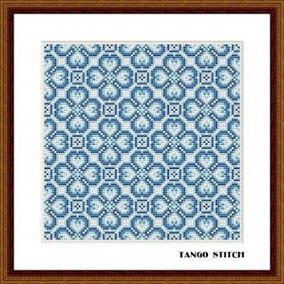 Blue cute cross stitch ornament embroidery pattern with graphs