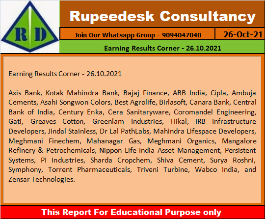 Earning Results Corner - 26.10.2021