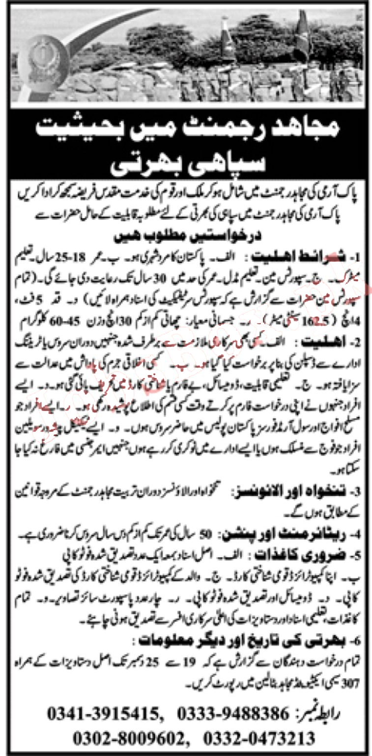 Pak Army Mujahid Regiment Jobs 2021 Advertisement