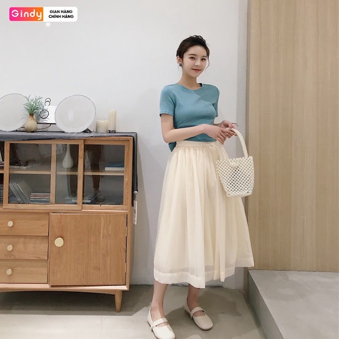 Mall Shop [ gindy_fashion ] Set váy nữ GINDY áo thun croptop mix chân váy xòe thời trang dạo phố phong cách Hàn Quốc S4101