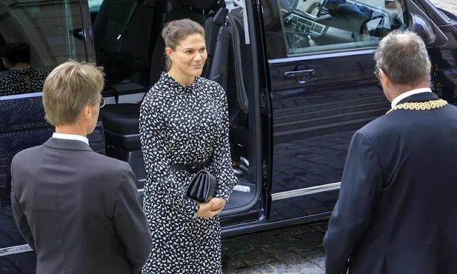 Crown Princess Victoria wore a new belted turtleneck midi dress from & Other Stories. Quidam clutch. Gianvito Rossi suede pumps