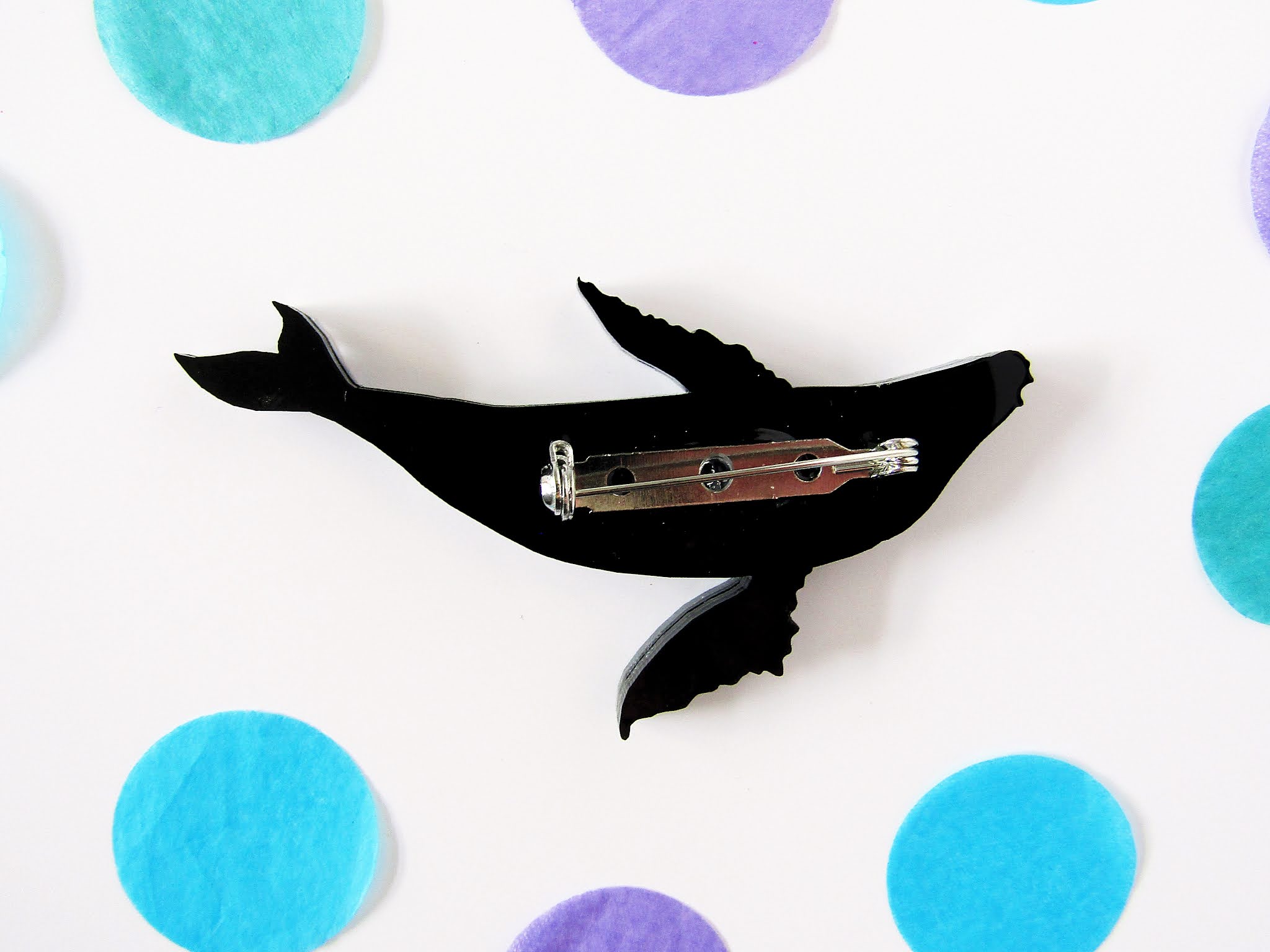 Kimchi and Coconut Galaxy Whale Brooch, rear view.