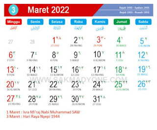 Kalender jawa bulan maret 2022