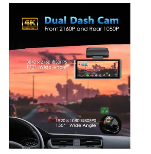 Atefa Dual 4K Front and 1080P Rear 4 Inch Car Camera