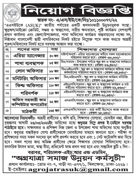 অগ্রযাত্রা সমাজ উন্নয়ন সংস্থা নিয়োগ বিজ্ঞপ্তি ২০২২ | Agrayatra Samaj Unnayan Sangstha Job Circular 2022