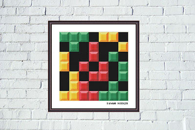 Yellow green red block puzzle game cross stitch pattern