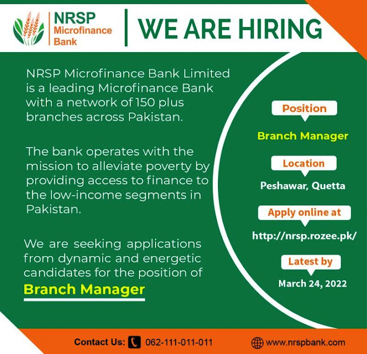 NRSP Microfinance Bank Ltd Latest Jobs  2022 Branch Manager