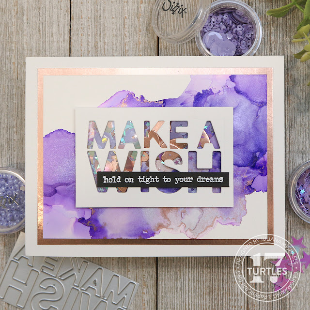 Make A Wish Alcohol Ink Shaker Card by Juliana Michaels featuring Tim Holtz Sizzix Bold Text Thinlits