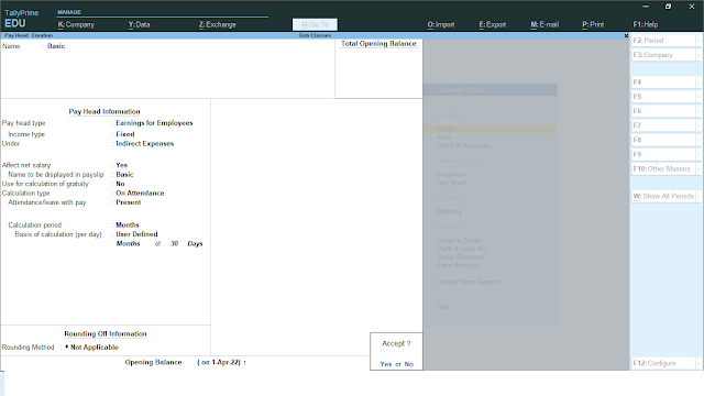 create basic payhead in tally pirme hindi