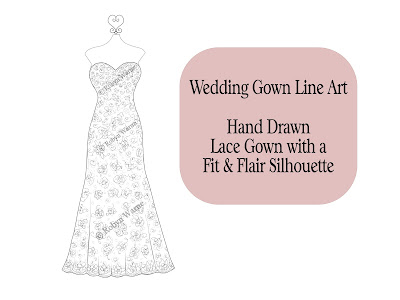 Lace Wedding Gown Line Art Drawing