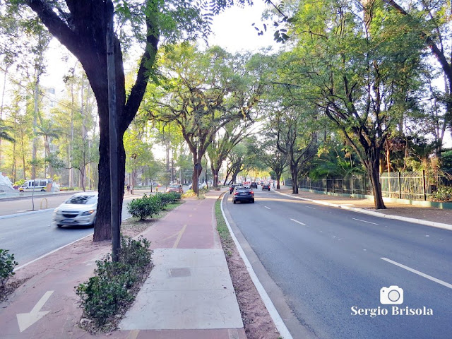 Vista ampla de trecho da Avenida República do Líbano na altura do Parque Ibirapuera