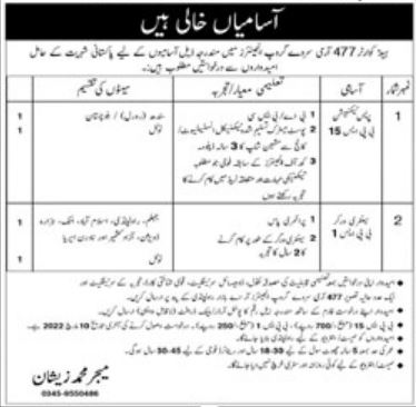 Technician and Sanitary Worker jobs at Pakistan Army