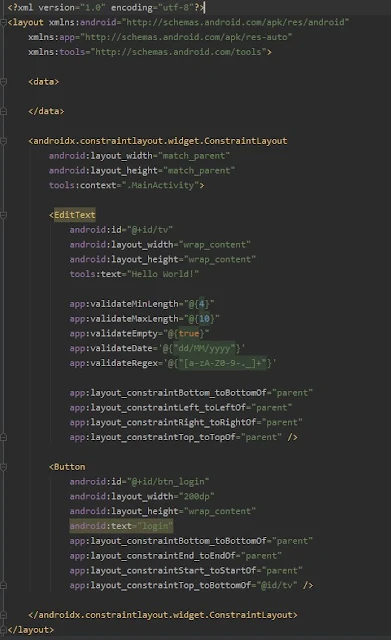 كود Binding Validator الخاص بتصميم xml