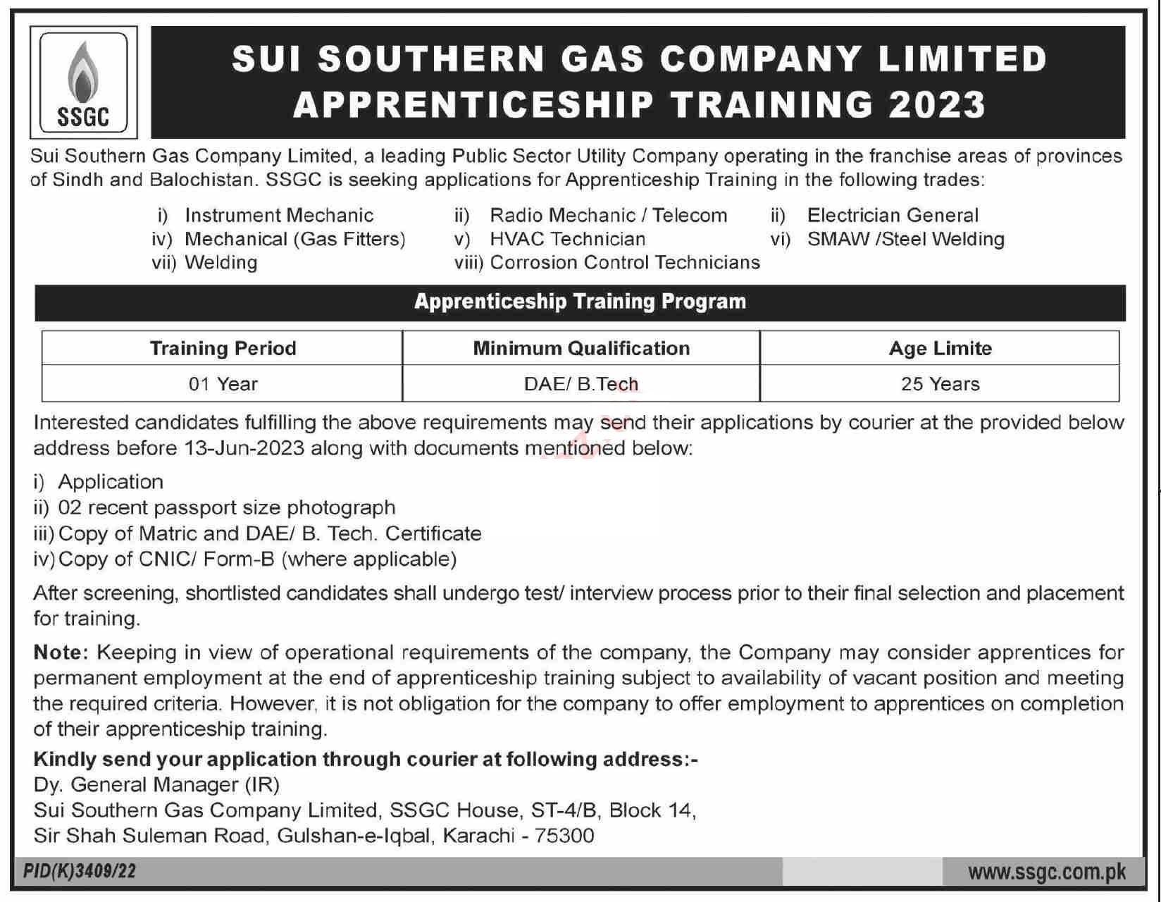 Sui Southern Gas Company Limited SSGC Latest Apprenticeship Training Program 2023 pakgovjobs.online