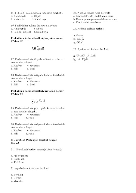 30 Soal PTS Bahasa Arab Kelas 9 SMP/MTs [Lengkap]