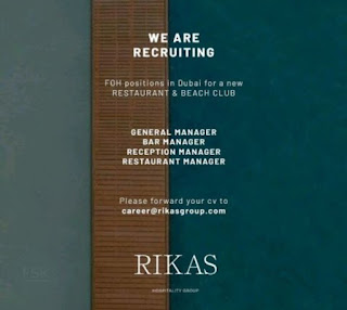 General Manager, Bar Manager, Reception Manager and Restaurant Manager Jobs Vacancy in Dubai For RIKAS Hospitality Group | Apply Now