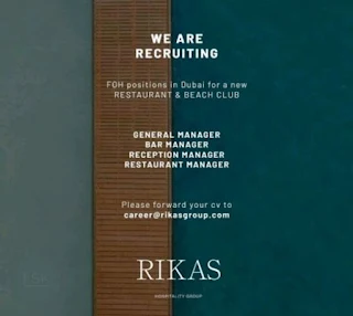 General Manager, Bar Manager, Reception Manager and Restaurant Manager Jobs Vacancy in Dubai For RIKAS Hospitality Group | Apply Now