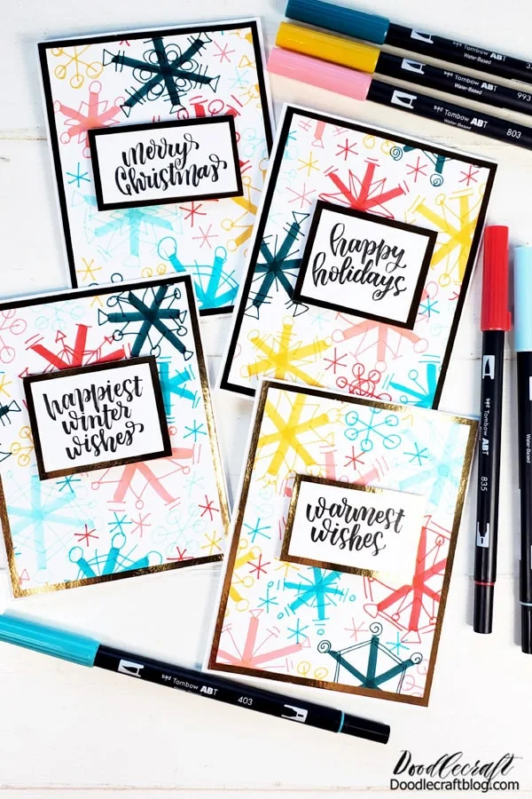 How to make snowflake holiday cards with tombow dual brush pens in a retro style.