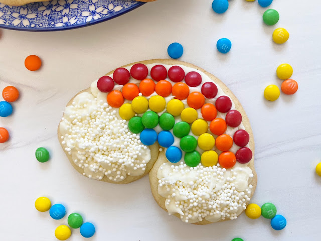 cookie on a white background with m&M's garnish.