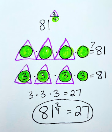 Fractional exponents are a little weird. They force us to think backwards, to ask, "What number multiplied by itself yields the base?" If this questions sounds familiar, it's because we ask the same question when figuring out square roots (and other roots). In this post are 3 visual examples of rational exponents, how we can think about them and how we can evaluate them.