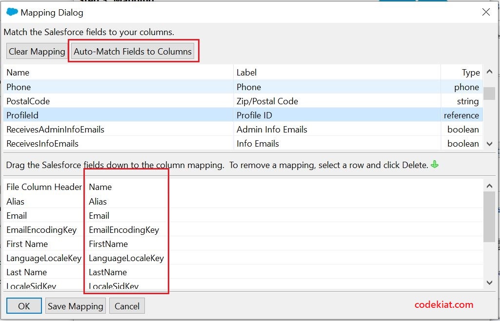 Salesforce Data Loader - auto match columns