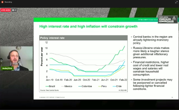 El director de Global Heavy Truck Research en IHS Markit, Andrej Divis, participó en el foro: Vehículos comerciales organizado por la AMDA. (Foto tomada del video del evento mencionado)