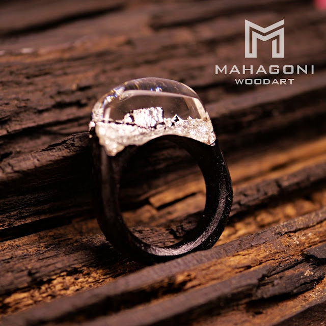 Cincin Kayu Resin Pria/Wanita Seri Gloria Warna Silver - 18mm CN0014