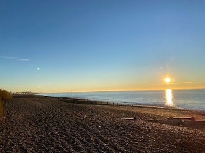 Goring beach seafront soon after sunrise in January