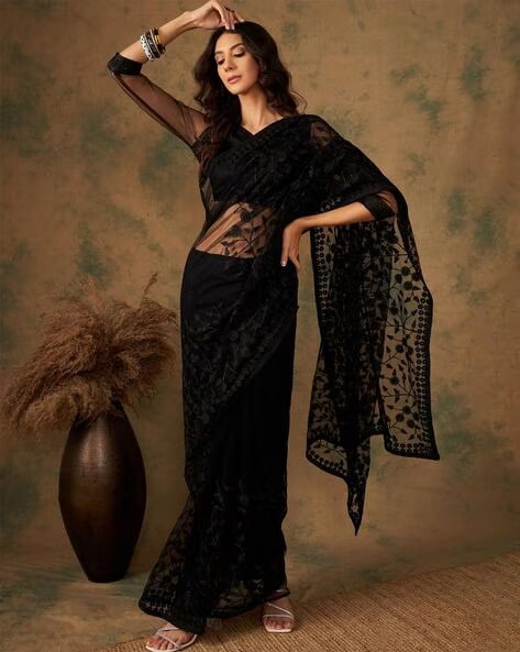 Embroidered Net Saree