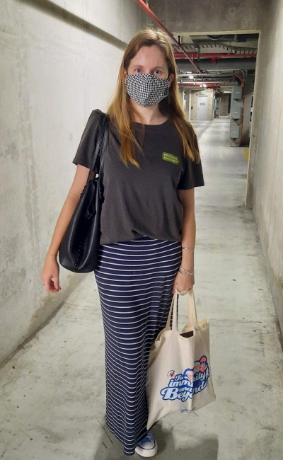 Jimmy Rees Pfiiiiizer darling vaxed grey text tee with naxy stripe maxi skirt converse black tote bag | awayfromtheblue