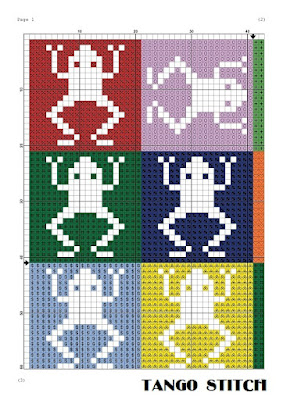 Jumping frogs Pop Art cute animals cross stitch pattern