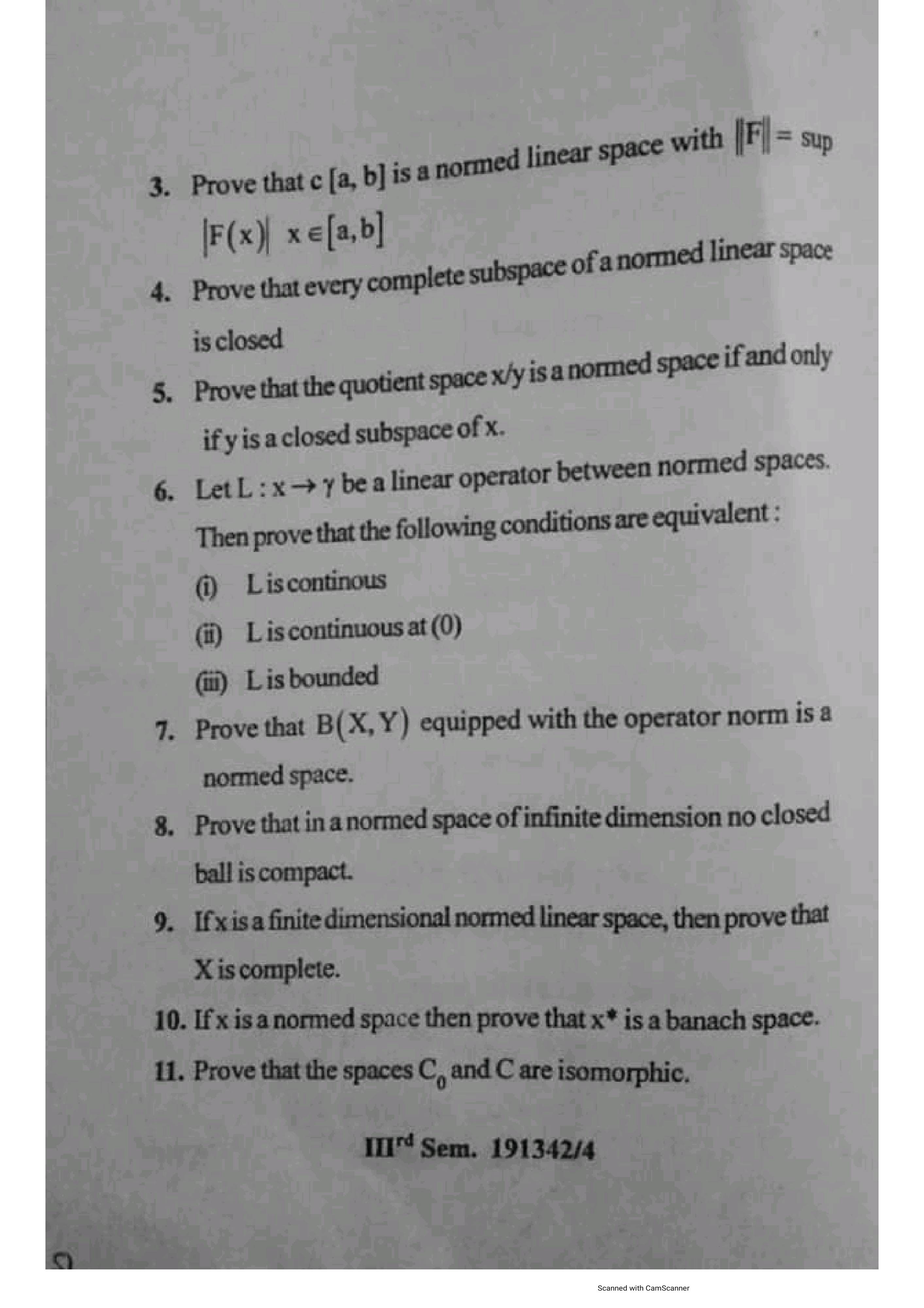 Mathematics M.Sc - IIIrd Sem Previous Question Papers Subject - Functional Anaysis