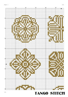 Gold ornaments sampler easy cross stitch needlecraft pattern - Tango Stitch