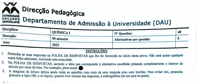 RESOLUÇÃO DO EXAME DE ADMISSÃO DE QUÍMICA I – UEM 2022