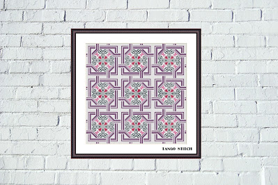 Purple old cross stitch vintage ornaments embroidery