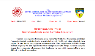 Konya Çevrelerinde Yoğun Kar Yağışı Bekleniyor!