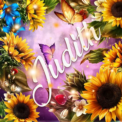 imágen con el nombre judith con fondo de girasoles y mariposas para descargar gratis