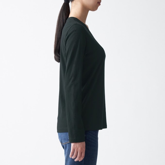 Mall Shop [ mujivn.official ] [Mã WABR99K3N giảm 10%]Muji Áo Thun Vải Jersey Cotton Ấn Độ Cổ V Dài Tay