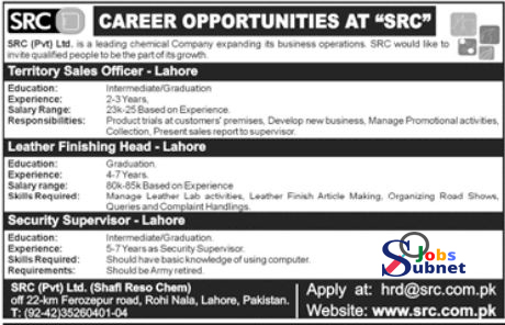 Latest New Jobs in SRC Pvt ltd (Lahore) Jobs 2022