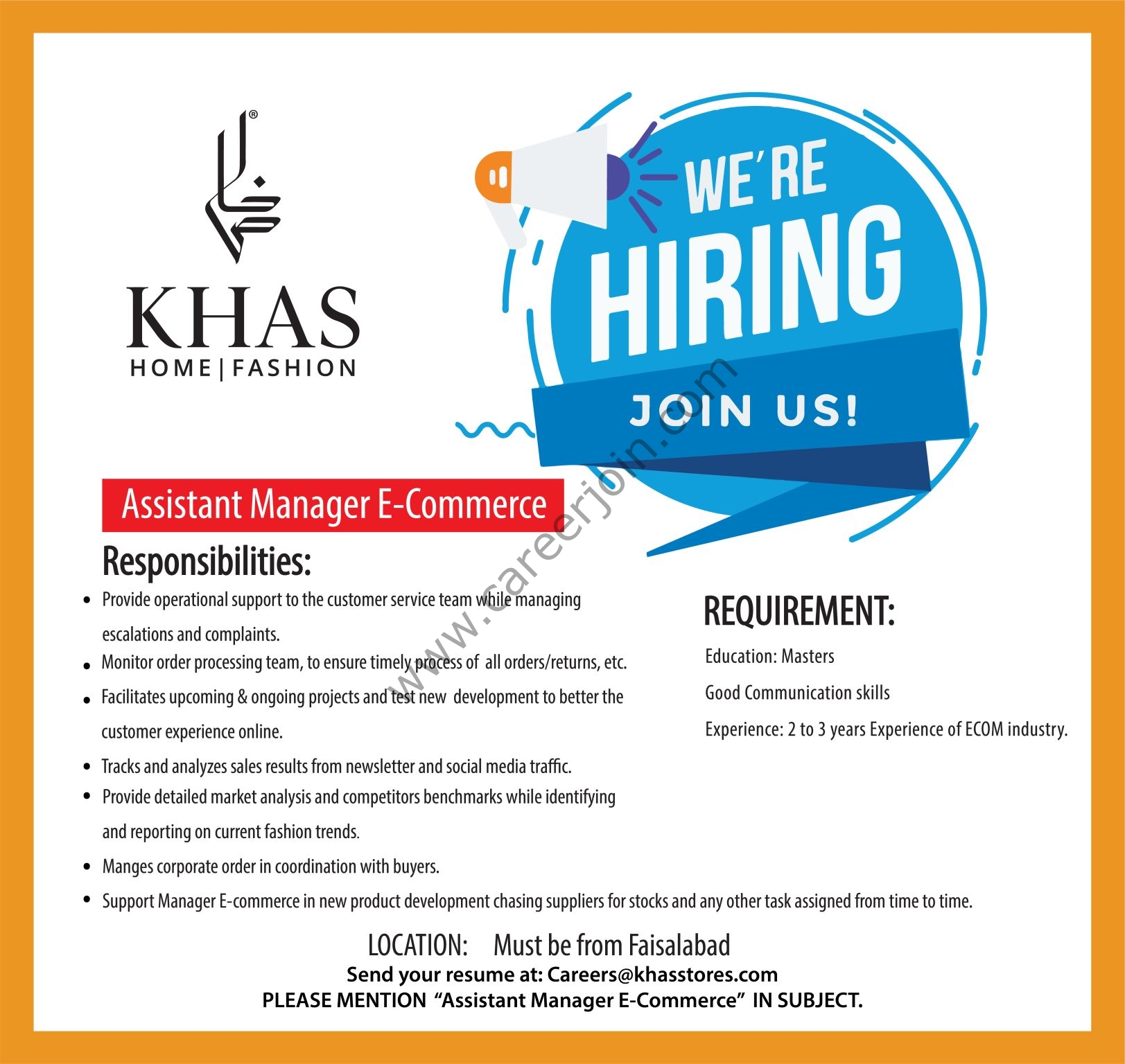 Khas Stores Jobs Assistant Manager E-Commerce: